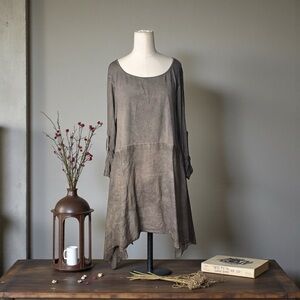 Vintage Concepts Viscose -Blend Tunic Top – Asymmetrical Hem – Oversized Blouse